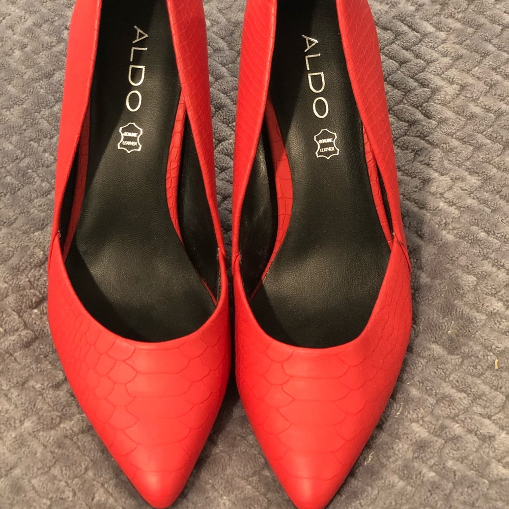 Red Faux Snakeskin Pumps